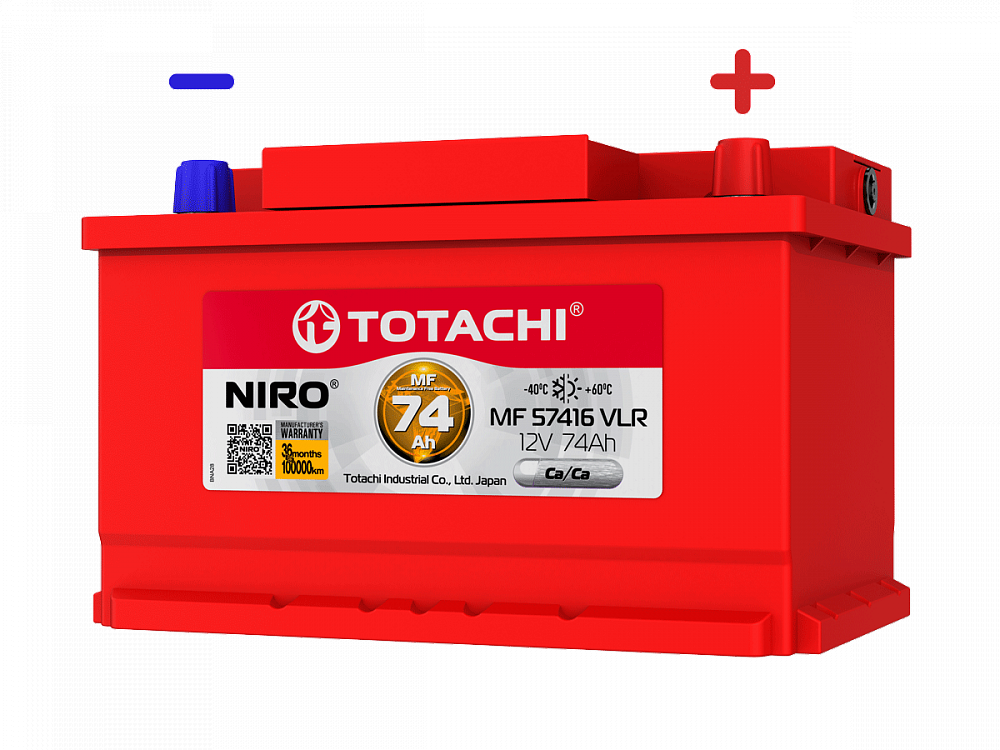 Аккумулятор Totachi Niro MF 57416 VLR 12V 74Ah 700-780A R+