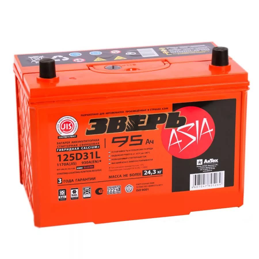 Аккумулятор Зверь Asia 125D31L 12V 95Ah 930A R+